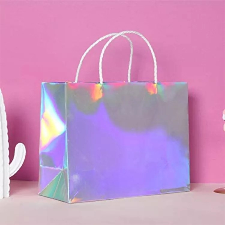 Glitter Silver Foil Clothing Carrier Bags Holographic Cmyk Color